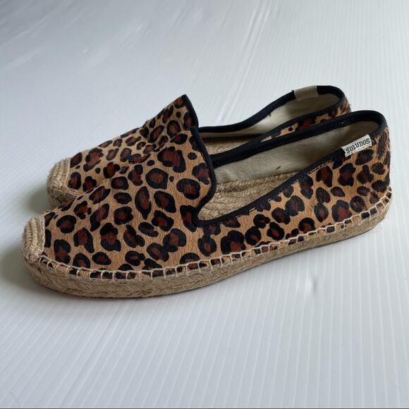 Soludos platform espadrilles calf hair animal print leopard smoking slipper sz 9 - Picture 2 of 10